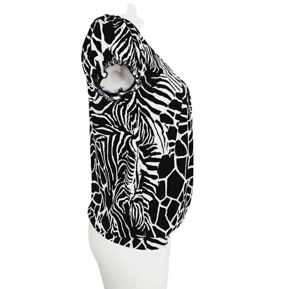 IZ Byer California knit print blouse black white Size Large - Picture 4 of 6